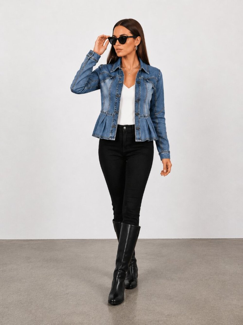 Medium Wash Peplum Denim Jacket Stretch Jean Jacket NWT